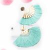 Gaillardia Aristata Green- golden fan statement tassel earrings - My Roial Ears LTD