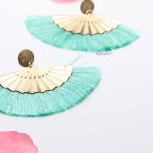 Gaillardia Aristata Green- golden fan statement tassel earrings - My Roial Ears LTD