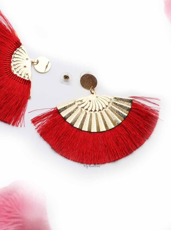 Gaillardia Aristata- golden fan statement tassel earrings - My Roial Ears LTD
