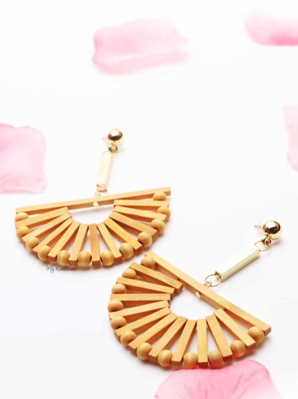 Decorative Dahlia-wooden fan shaped earrings - My Roial Ears LTD