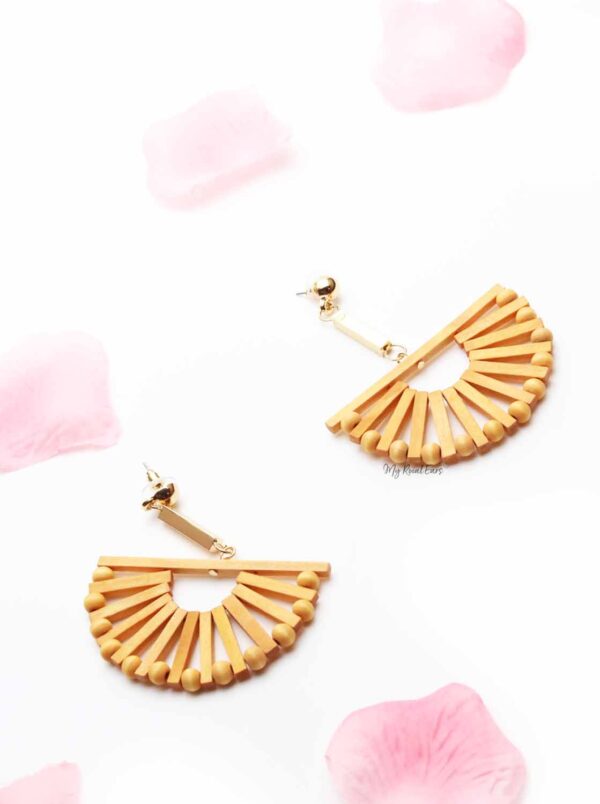 Decorative Dahlia-wooden fan shaped earrings - My Roial Ears LTD