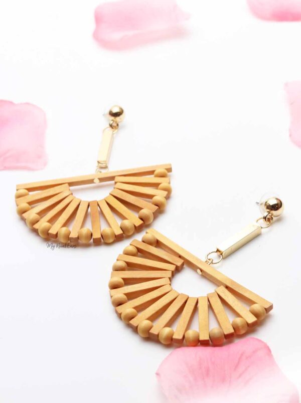 Decorative Dahlia-wooden fan shaped earrings - My Roial Ears LTD