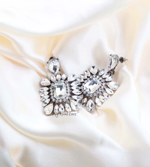Q.NOOR-handmade rectangle glass bridal drop earrings - My Roial Ears LTD