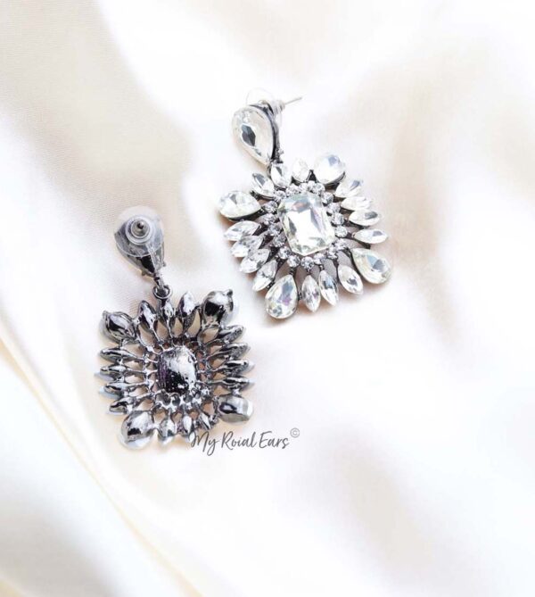Q.NOOR-handmade rectangle glass bridal drop earrings - My Roial Ears LTD