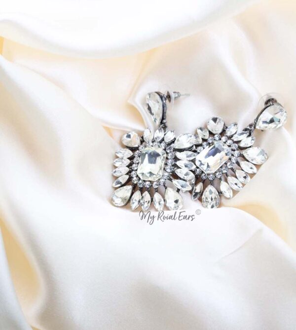 Q.NOOR-handmade rectangle glass bridal drop earrings - My Roial Ears LTD