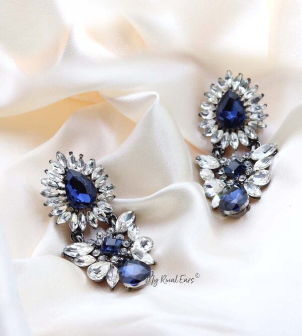 Q.OLGA-stunning blue glass crystal bridal earrings - My Roial Ears LTD