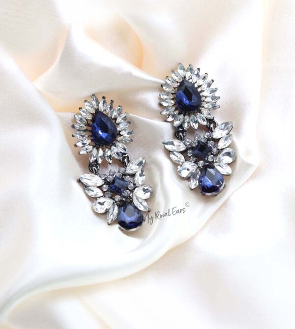 Q.OLGA-stunning blue glass crystal bridal earrings - My Roial Ears LTD