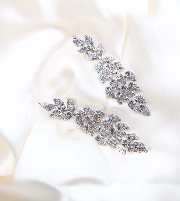 Q.PHILIPPA-peacock feather crystal bridal drop earrings - My Roial Ears LTD