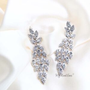 Q.PHILIPPA-peacock feather crystal bridal drop earrings - My Roial Ears LTD