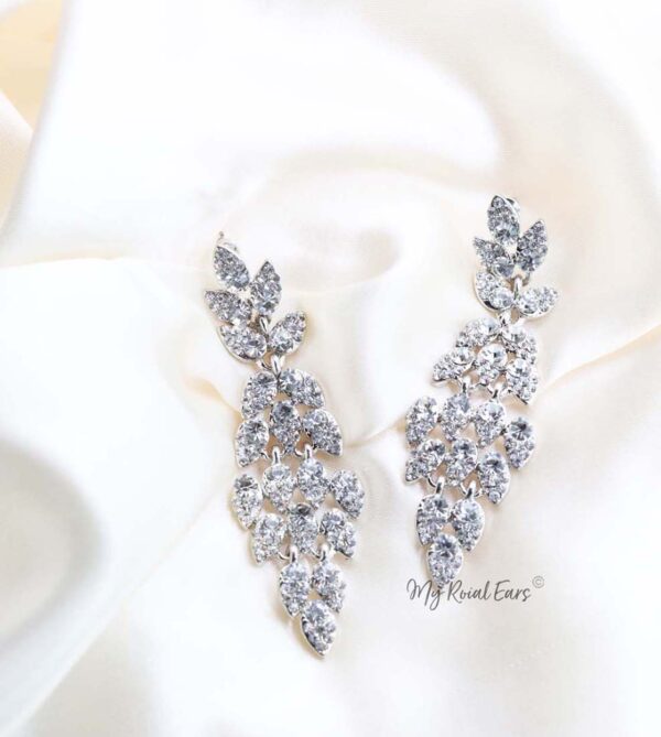 Q.PHILIPPA-peacock feather crystal bridal drop earrings - My Roial Ears LTD