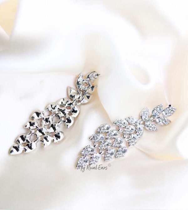 Q.PHILIPPA-peacock feather crystal bridal drop earrings - My Roial Ears LTD