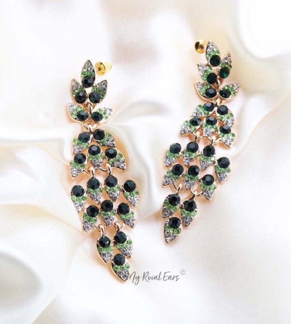 Q.PHILIPPA-peacock feather crystal bridal drop earrings - My Roial Ears LTD