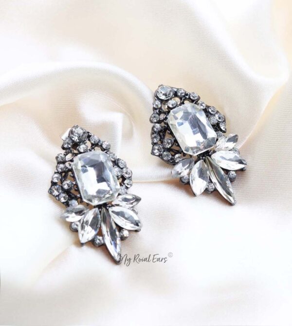 Q.QUINN-rhombus white glass crystal bridal stud earrings - My Roial Ears LTD