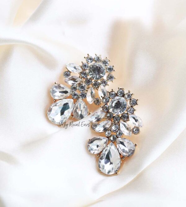 Q.SAVANNAH Stud-gold plated glass crystal bridal stud earrings - My Roial Ears LTD