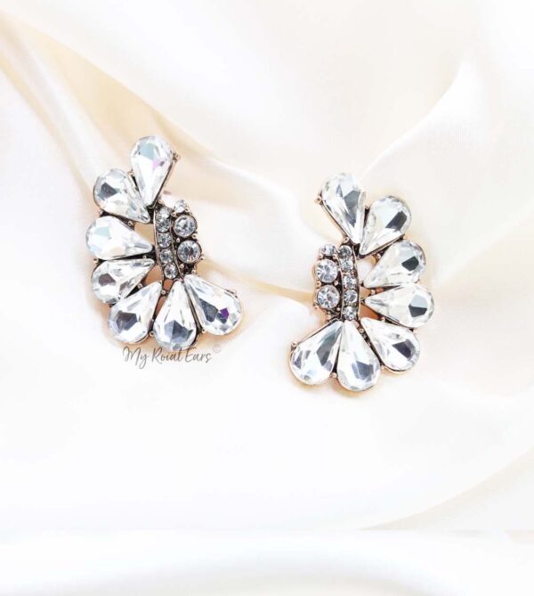 Q.VICTORIA-modern geometric clear crystal bridal stud earrings - My Roial Ears LTD