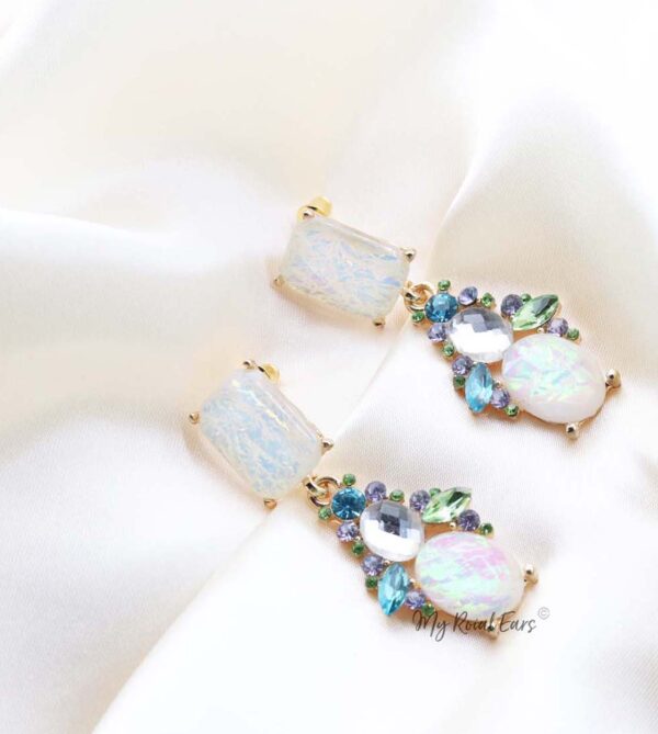 Q WANDA-imperial multi colored crystal pebble bridal earrings - My Roial Ears LTD