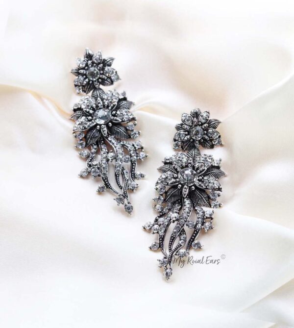 Q XENIA Silver-vintage baroque flower statement drop bridal earrings - My Roial Ears LTD
