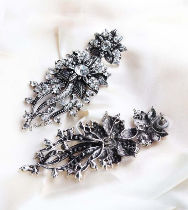 Q XENIA Silver-vintage baroque flower statement drop bridal earrings - My Roial Ears LTD