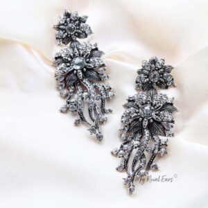 Q XENIA Silver-vintage baroque flower statement drop bridal earrings - My Roial Ears LTD