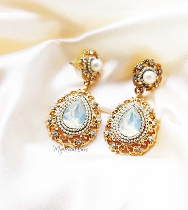 Q.YASMIN-golden elegance bridal drop earrings - My Roial Ears LTD