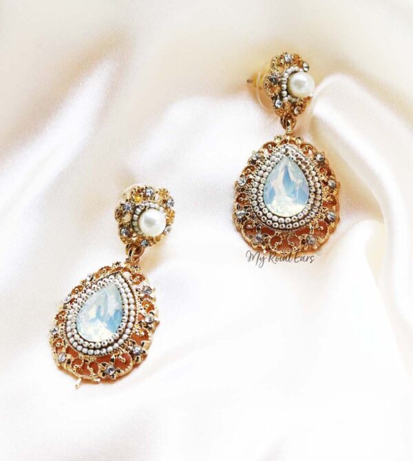 Q.YASMIN-golden elegance bridal drop earrings - My Roial Ears LTD