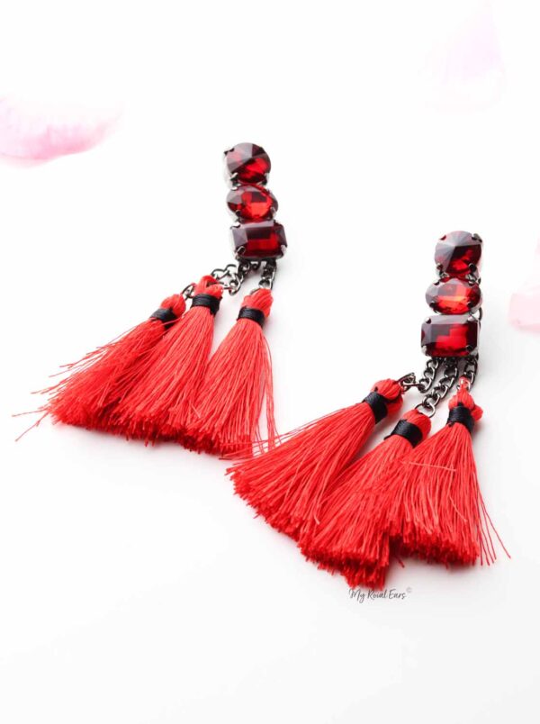 Dahlia RED- fashion chain drop tassel earrings - Image 2