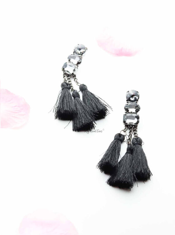 Dahlia Black- fashion chain drop tassel earrings - Image 2