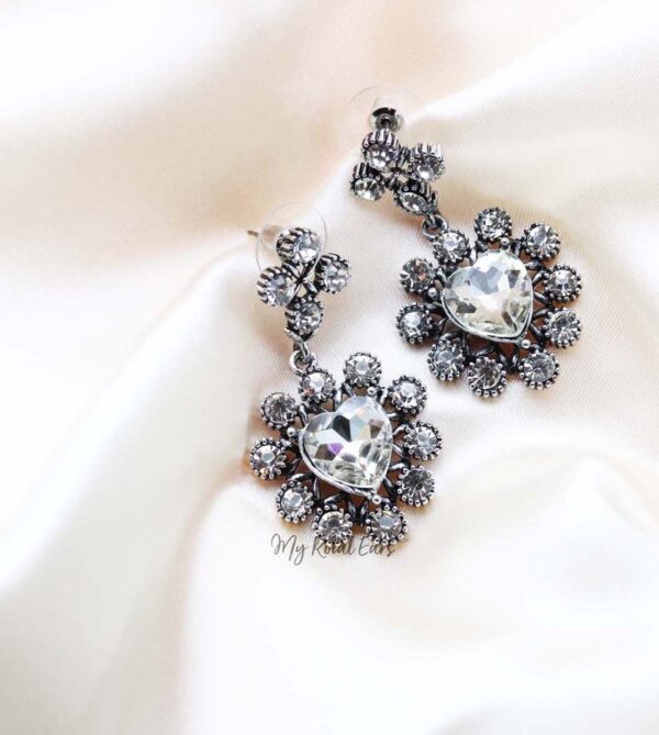 Q Kate -silver heart swarovski bridal drop earring - My Roial Ears LTD