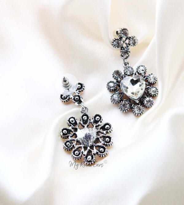 Q Kate -silver heart swarovski bridal drop earring - My Roial Ears LTD