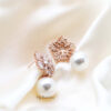 Q Louise Rose Gold-bridal diamond cut floral pearl stud earrings - My Roial Ears LTD