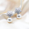 Q Louise Rose Gold-bridal diamond cut floral pearl stud earrings - My Roial Ears LTD