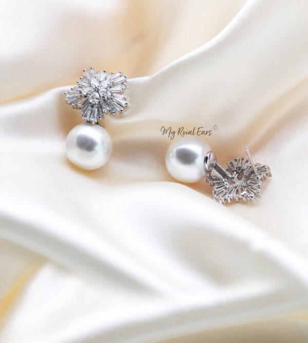 Q.Louise-bridal diamond cut floral pearl stud earrings - My Roial Ears LTD