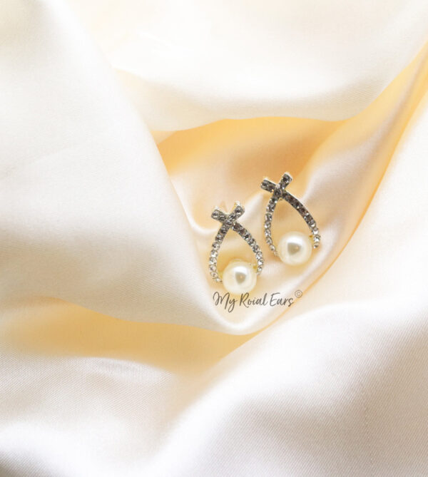 Q.Yasmin Stud-stunning statement rhinestone pearl bridal stud earrings - My Roial Ears LTD