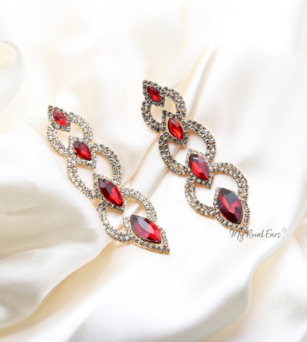 Q.Savannah Red-long crystal statement drop earrings - My Roial Ears LTD