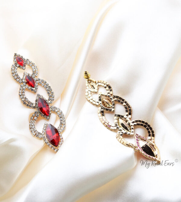 Q.Savannah Red-long crystal statement drop earrings - My Roial Ears LTD