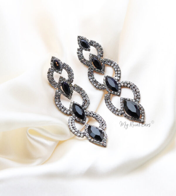 Q.Savannah-long crystal statement drop earrings - My Roial Ears LTD