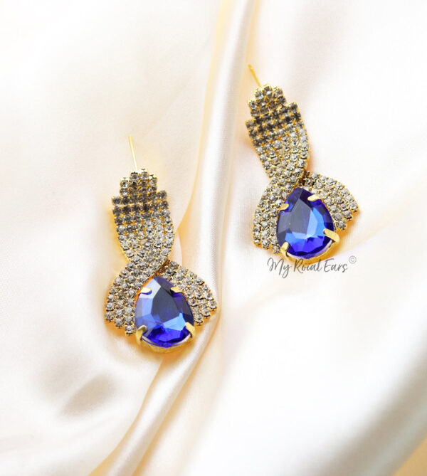 Q Mia Deep Blue-luxurious gold-plated crystal stone drop bridal earrings - My Roial Ears LTD