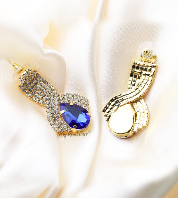 Q Mia Deep Blue-luxurious gold-plated crystal stone drop bridal earrings - My Roial Ears LTD