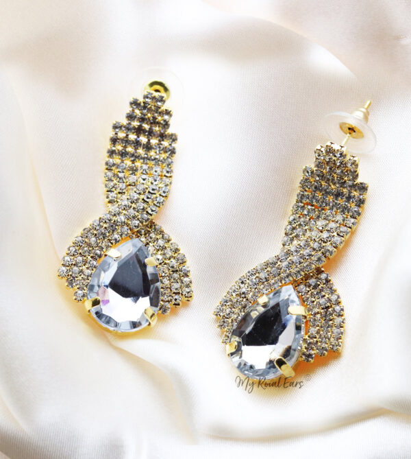 Q.Mia-luxurious gold-plated crystal stone drop bridal earrings - My Roial Ears LTD