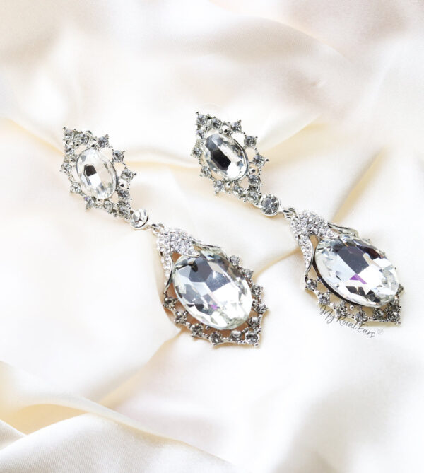 Q.Rosalie-silver crystal plated statement bridal earring - My Roial Ears LTD