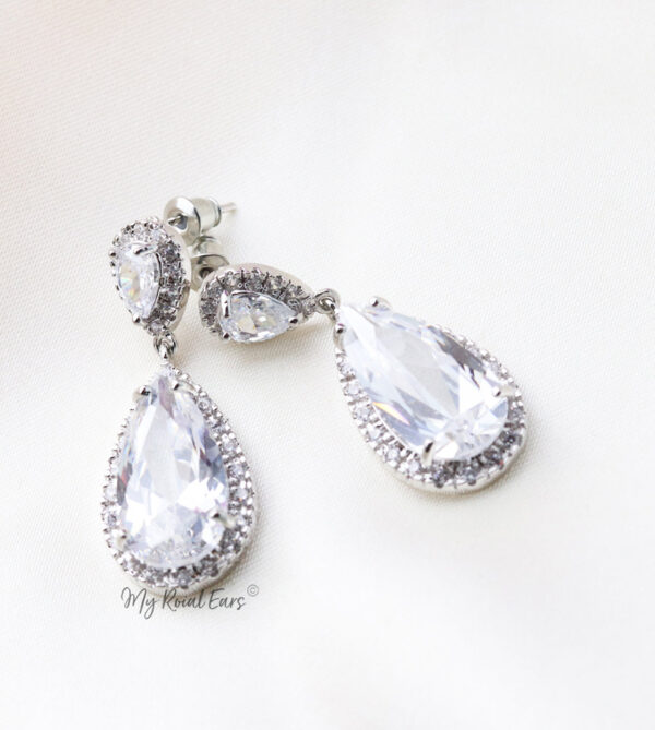 Q.Marie- elegance sterling silver bridal drop earrings - My Roial Ears LTD