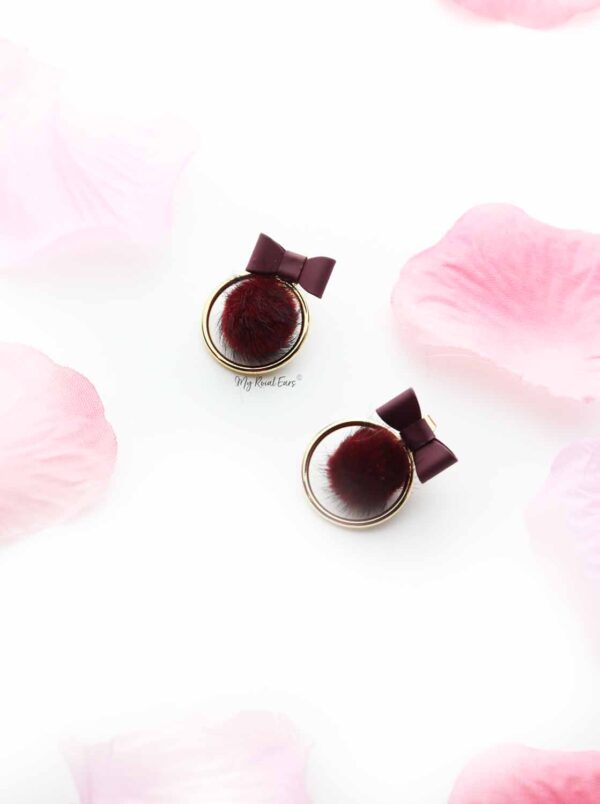 Erica- small fur bow ball stud earrings - Image 5