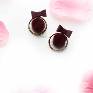 Erica- small fur bow ball stud earrings