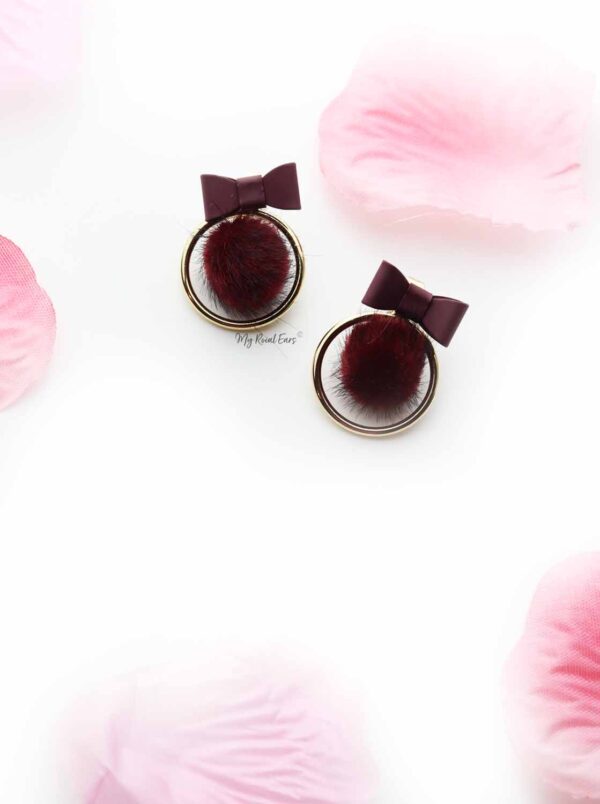Erica- small fur bow ball stud earrings