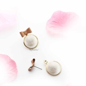 Erica White- small fur bow ball stud earrings