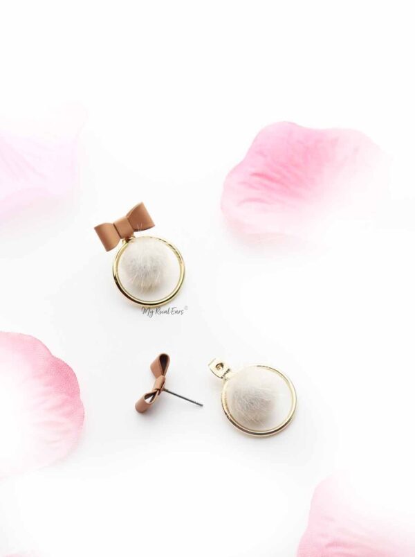 Erica White- small fur bow ball stud earrings