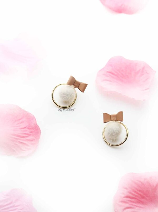 Erica White- small fur bow ball stud earrings - Image 5