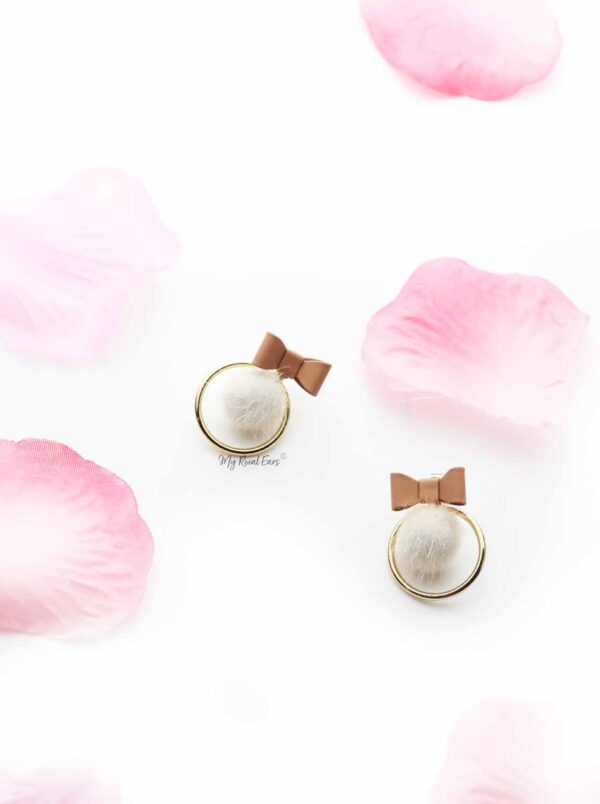 Erica White- small fur bow ball stud earrings - Image 4