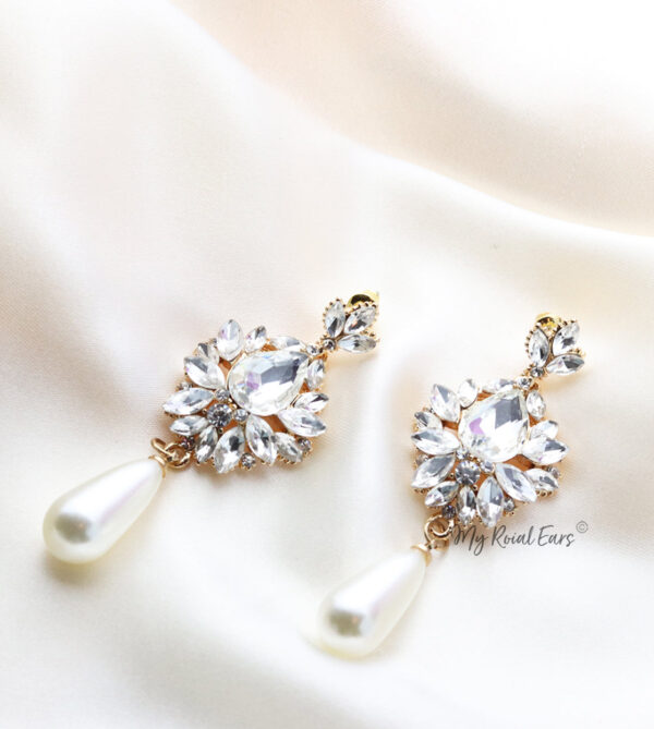 Q.Isobel-stone crystal luxe pearl like bridal drop earrings - My Roial Ears LTD