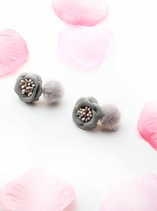 Erica- cute flower stud fur ball stud earrings - My Roial Ears LTD